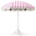 Klyyo Clyro Patio Umbrella with Fringe, UPF 50+ UV Boho Outdoor Beach Umbrella with Carry Bag, UV Sun Protection Shade with Tassels for Garden, Deck, Backyard(Pink Strip,6.5 ft,with Tripod)