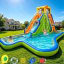 BESTPARTY 6 in 1 Inflatable Water Slide Bounce House, 15.3x9.5x7.9FT 300LBS Weight Limit, Wet Dry Outdoor Water Park with Climbing Wall, Splash Pool, Sprinkler, Includes 370W Blower & Storage Bag, 184 inches x 114 inches x 95 inches