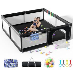 LUTIKIANG Playpen, 79" X 71" Extra Large Playpen, Play Pen for Babies and Toddlers, Kids Play Pen, Sturdy Safety Play Yard, Baby Fence with Gate, Play Pin for Toddler (Black)