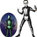 Cupohus Halloween Costume Glow in Dark, compatible for Skeleton Costume Bodysuit Jumpsuit - Black and White Halloween Jumpsuit Costume, Unisex(Kids-L)