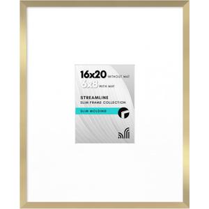 Americanflat 16x20 Picture Frame with Polished Plexiglass - Use as 6x8 Frame with Mat or Display 16x20 Photo Without Mat - Streamline Collection - Thin Border Picture Frames for Wall - Gold