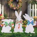 3 PCS Easter Outdoor Decoration Bunny Yard Signs with Metal Stakes Waterproof Spring Welcome Sign for Party, Lawn, Garden Home Decor (White-3 Pack)