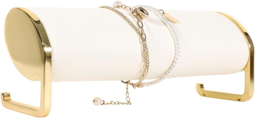 GemeShou Beige velvet bracelet display for selling, bangle organizer and storage for show, watch holder stand gold jewelry holder for womanLong bracelet organizer-Beige