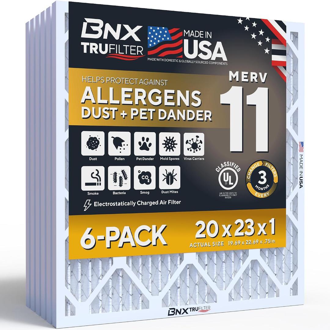 BNX TruFilter 20x23x1 Air Filter MERV 11 Allergy, Dust & Pet Defense 6-Pack