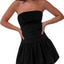 HYPERFIRE Women's Elegant Strapless Tube Bubble Mini Dress Bow Back Dresses Wedding Club Party Large, Black