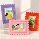 Novabright 3 Pack 4x6 Colorful Scalloped Picture Frames Wood Wavy Picture Frame Set Fun Cute Photo Display for Home Desktop Decor Wedding Graduation Gifts(Pink,Red,Purple)