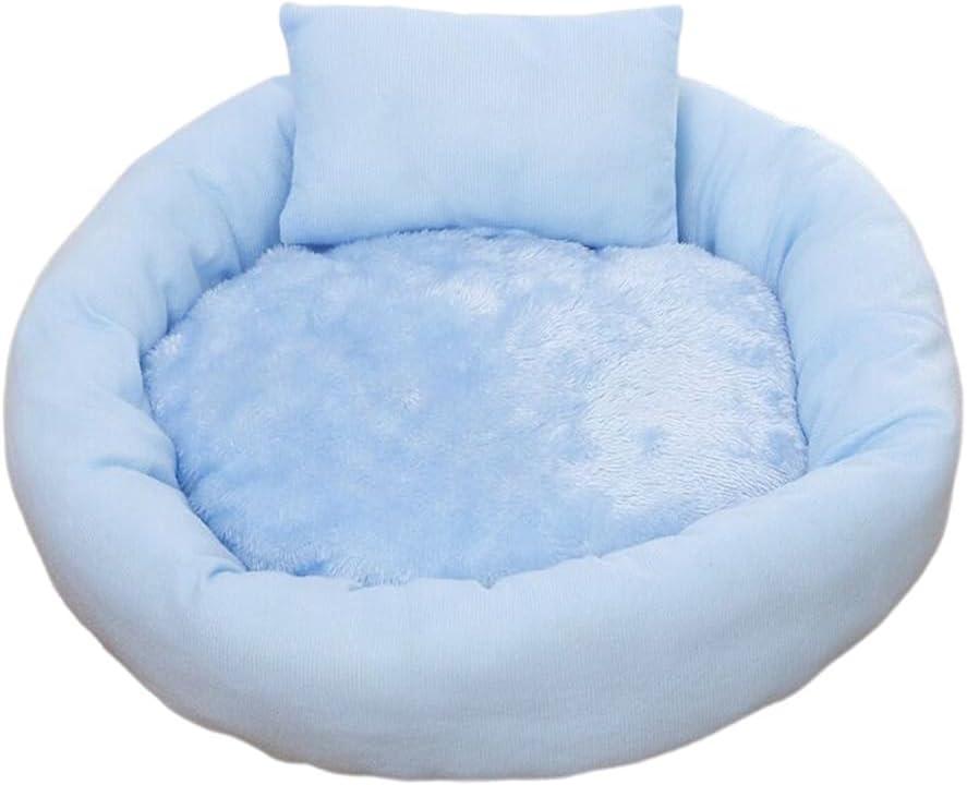 Round Donut Cat and Dog Cushion Bed with Pillow Washable Small Pet Bed 20in Anti Anxiety Round Fluffy Plush Cat Bed (Medium, Blue)