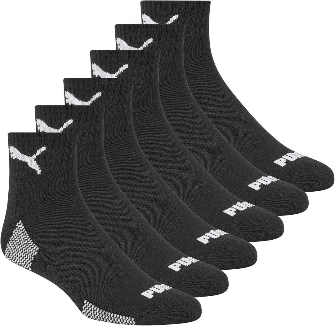 PUMA Men's 6 Pack Quarter Crew Socks (13-15, Black/White)