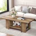 FOLUBAN Wood Coffee Table, Modern Center Table for Living Room with Bottom Storage Shelf & Side Shelves, 2-Tier Rectangle Cocktail Tea Table for Home Decor, 47 Inch, Rustic Oak, 47.2 Inch