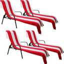 Superior Cabana Cotton Lounge Chair Cover, Outdoor Towel/Chaise Furniture Covers, Terry Cloth, Beach, Spa, Swim Accessories, Pool Chair Cover, Soft, Quick Drying, 32" x 102", Set of 4, Red