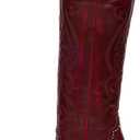 VOMIRA Knee High Cowboy Boots for Women Pointed Toe Chunky High Heels Pull-on Embroidered Boots Western Boots Wide Calf Cowgirl Boots (7.5, Burgundy)