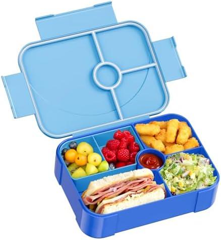 Winproper Lunch Box Kids Bento Box, Leakproof Bento Lunch Box with 6 Compartments, BPA-Free Lunch Containers for Adults/Kids/Students, 40 oz Portable On-the-Go Meal and Snack Packing - Blue
