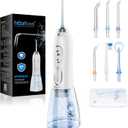 H2ofloss Water Dental Flosser Portable Dental Oral Irrigator with 5 Modes, 6 Replaceable Jet Tips, Rechargeable IPX7 Waterproof Teeth Cleaner for Home and Travel -300ml Detachable Reservoir (HF-6) (White)