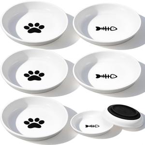 6pcs Cat Food Bowl No Spill Ceramic Cat Bowls Shallow Plates Anti Whisker Fatigue Cats Bowl Set Cats Dishes with Nonslip Silicone Bottom Shallow Wide Kitten Plates for Feeding Indoor Food Water