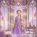 2 x Kids Costume Wig, Rapunzel Wig for Kids, Tiara Headband Girls Tangled Braid with Colorful Flowers, Halloween Christmas Parties Rapunzel Costume Hair for Girls