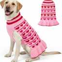 KYEESE Valentines Dog Sweater, Stretchy Dog Sweaters for Large Dogs, Soft Turtleneck Medium Large Dogs Sweater, Warm Pet Sweaters Dress with Heart Print, Comfy Pet Clothes Coat with Leash Hole, 2XL (XX-Large(35-60lbs), 00# Red Love Design)