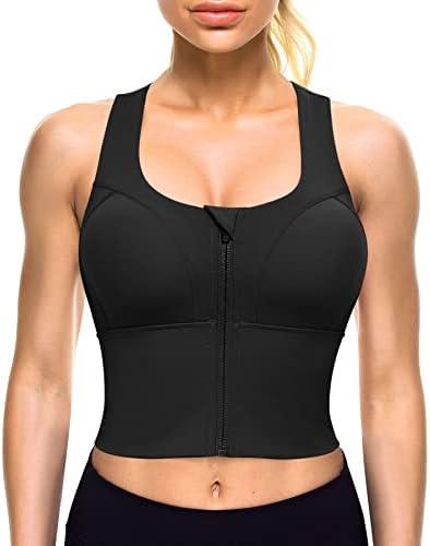 CYDREAM Zip Front Longline Sports Bras for Women Crop Tank Top Criss Cross Back Support Fitness Yoga Workout Shirts, Size XL