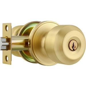 Leydebong Classic Gold Passage Door Knob - Satin Brass Interior/Hallway/Closet Door Knob (1 Pack)