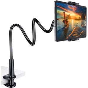 Tryone Gooseneck Tablet Holder Stand for Bed Adjustable Flexible Arm Tablets Mount Clamp on Table Compatible with iPad Air Mini | Galaxy Tabs | Kindle Fire | Switch or Other 4.7-10.5" Devices (Black)