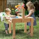 bopoobo Sand and Water Table for Toddlers, 4 in 1 Kids Wooden Sensory Activity Table with 2 Storage Bins, Painting Acrylic Board, Slide Track Toy & Windmill Suction Cups Toy, Beach Accessories