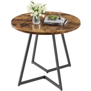 VECELO Round Dining Room Table with Wood Grain Tabletop and Steel Frame, for Kitchen, Living Room, Office, Conference, 2 to 4 Person, Antique Brown, 31.5" Dining Table