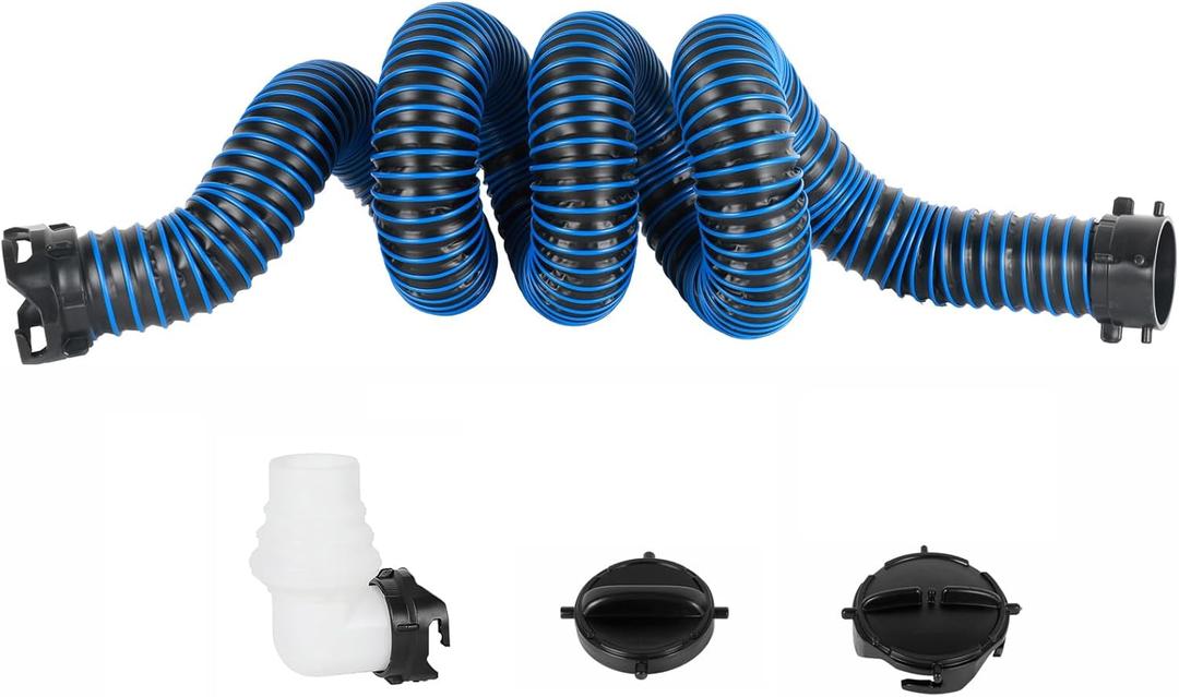 15FT RV Sewer Hose, EXTREME Heavy Duty 24 Mil TPE Material for Abrasion Resistance and Crush Protection, Camper Sewer Hose Kit with Pre-Attached Bayonet Fittings, 4-in-1 Adapter Elbow, Blue