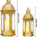 JHY DESIGN Set of 2 Outdoor Candle Lanterns 22"&17" H Decorative Vintage Metal Candle Holders for Garden Porch Indoor Outdoor Parties Weddings Patio Home Decor (Gold)