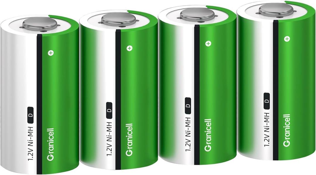 4 Pack 10000mAh Rechargeable D Batteries, 1300 Cycles NiMH D Cell Batteries, Pre-Charged with Solar, Low Self-Discharge, Safe for Flashlights, Toys, Clocks, Emergency Devices