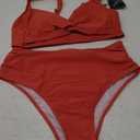 ZAFUL Twist High Waisted Bikini for Women Spaghetti Wide Strap Bathing Suit Ruched Bikini Swimsuits Tummy Control Swimwear Brick Red L