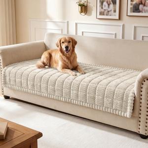 Smiry Couch Cover for Dogs, Non Slip Fuzzy Pet Sofa Covers Washable for 3 Cushion Couch, Soft Thick Furniture Protector for Cats Dogs, Against Fur, Dirt, Scratch Resistant (Beige, 35.4"x88")