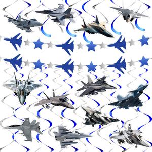 26 Pcs Airplane Party Supplies Air Force Banner Garland Hanging Swirls Fighter Jet Party Decoration for Birthday Retirement Airplane Whirls Ceiling Swirls Streamers Aviation Decoration (Red,white, Blue)