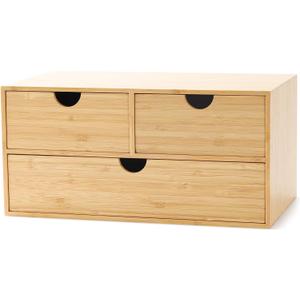 Wisuce Bamboo Desk Drawer Organizer, Desktop Organizer with Drawers Tabletop Storage Organization Box for Office Home Toiletries Supplies Vanity, No Assembly Required(3 Drawers-up down)