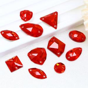 Sew On Glass Rhinestone,70Pcs Mix Shape Sew On Crystal Flatback Sewing Gems with Holes for Clothes Shoes Dress Costume Garment DIY CraftsRed