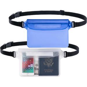 CADONO 2-Pack Waterproof Pouch with Adjustable Waist Strap | Screen Touch Sensitive Dry Bag, Keep Your Phone and Valuables Dry, Perfect for Swimming Kayaking Boating Fishing Beach Diving (Clear)