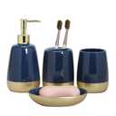 Navy Blue Gold Luxury Bathroom Accessories Set 4 Pieces,Vanity Countertop Ceramic Accessory Set for Bathroom Decor with Soap Dispenser,Toothbrush Holder, Tumbler,Soap Dish (Navy Blue)