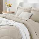 CozyLux King Size Comforter Set Beige - 7 Pieces Bed in a Bag King, Luxury Soft Bed Set for All Seasons, Bedding Set with Down Alternative Comforter, Sheets, Pillowcases & Shams