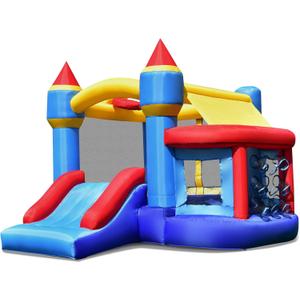 Inflatable Bounce House, Kids Jumper Moon Bouncer w/Slide, Ball Shooting Area, Stakes, Outdoor Indoor Outdoor Jumping Bouncy Castle for Backyard Playground(Without Blower)