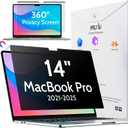 Magnetic 360 Privacy Screen for Macbook Pro 14 Inch (2021-2025, M1, M2, M3, M4, M5), Removable Matte Anti Glare Blue Light Protector 4 Way Private Security Filter for Mac Laptop Computer