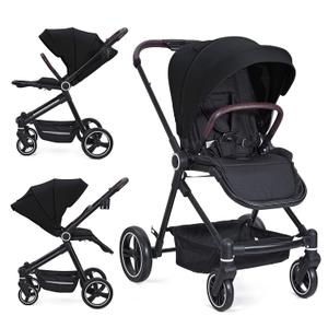 Baby Stroller for Newborn, 4 Modes Convertible Toddler Stroller, High Landscape Pushchair with Reversible Seat, One-Hand Fold, Cup Holder, Storage Basket, Adjustable Footrest & Canopy, Black