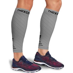 Calf Compression Sleeve for Men Women (1 Pair), Leg Support Footless Compression Socks for Running - Shin Splint Varicose Veins Swelling & Pain Relief, Gray/Black, Large