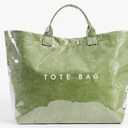 Lushandy PVC Tote Bag Women's Plastic Tote Purse Large Letters Print Hobo Handbag for Work, Beach, Gift