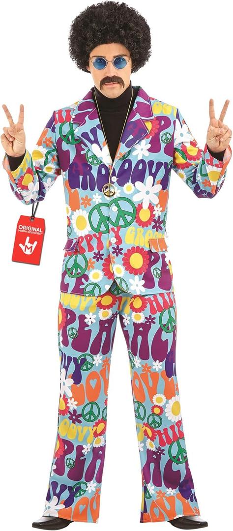 fun shack Groovy Mens Hippie Costume, Retro Mens Hippie Costumes for Adults, Groovy Costumes for Men, 60s Suit Men (Large)