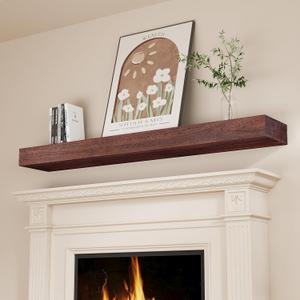 SAUMONIERES Fireplace Mantel Shelves 72 Inch Solid Wood Wall Mounted Long Floating Shelf Hollow, Brown