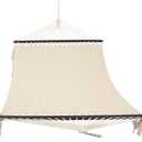 Sunnydaze Woven Double Hammock for Outside with Crocheted Edges and Spreader Bars - 600-Pound Weight Capacity Outdoor Hammock for Trees (Natural)