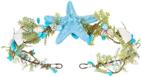 KorViSHOW Merrmaid Starfish Flower Headband Boho Seashell Crown Headpiece Sea Star Sea Shell Pearl Beach Hair Accessories