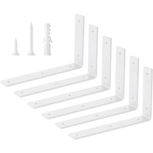 Heavy Duty Shelf Brackets Floating L Shelf Bracket, Brackets for Shelves, L 12" x H 6" x W1.5 Wall Shelf Brackets for DIY, Suitable for Study, Kitchen, Living Room, Bathroom (White, 6 Pack)