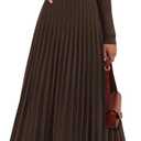 PRETTYGARDEN Women Sweater Dress Fall Fashion 2025 Long Sleeve V Neck Ribbed Knit Pleated A Line Elegant Maxi Winter Dresses (Brown)