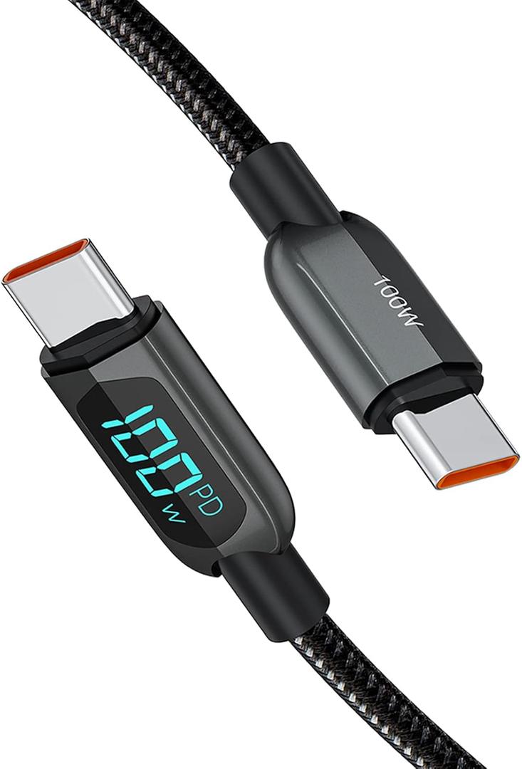 CableCreation Cable USB C a USB C de 6.6 pies PD de 100 W con pantalla LED, cable USB C duradero trenzado con pantalla de potencia para iPad Air, Pro, MacBook Pro, Galaxy S23/S22/S21 Pixel Steam Deck