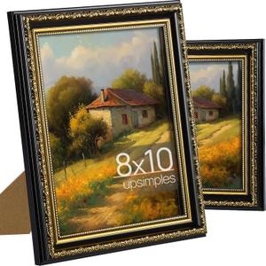 upsimples 8x10 Picture Frame with Real Glass, Ornate Vintage 8 x 10 Photo Frames for Wall Decor or Tabletop Display, Black and Gold, 2 Pack