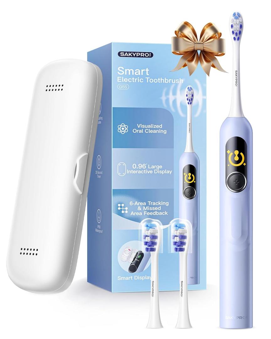 AI Electric Toothbrush with Smart Display for Adults Kids | 150-Day Rechargeable Toothbrush, Real-Time Map |3-Min Timer, Travel Case | Teens Sonic Toothbrush Gift (G5S Blue)